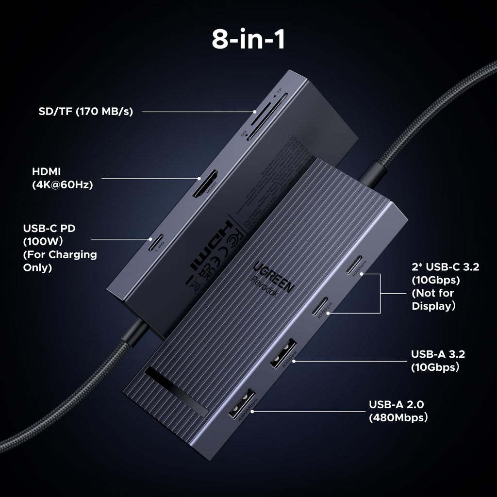 UGREEN USB C Hub, 9 in 1 Ethernet Adapter 4K@60Hz HDMI Docking Station