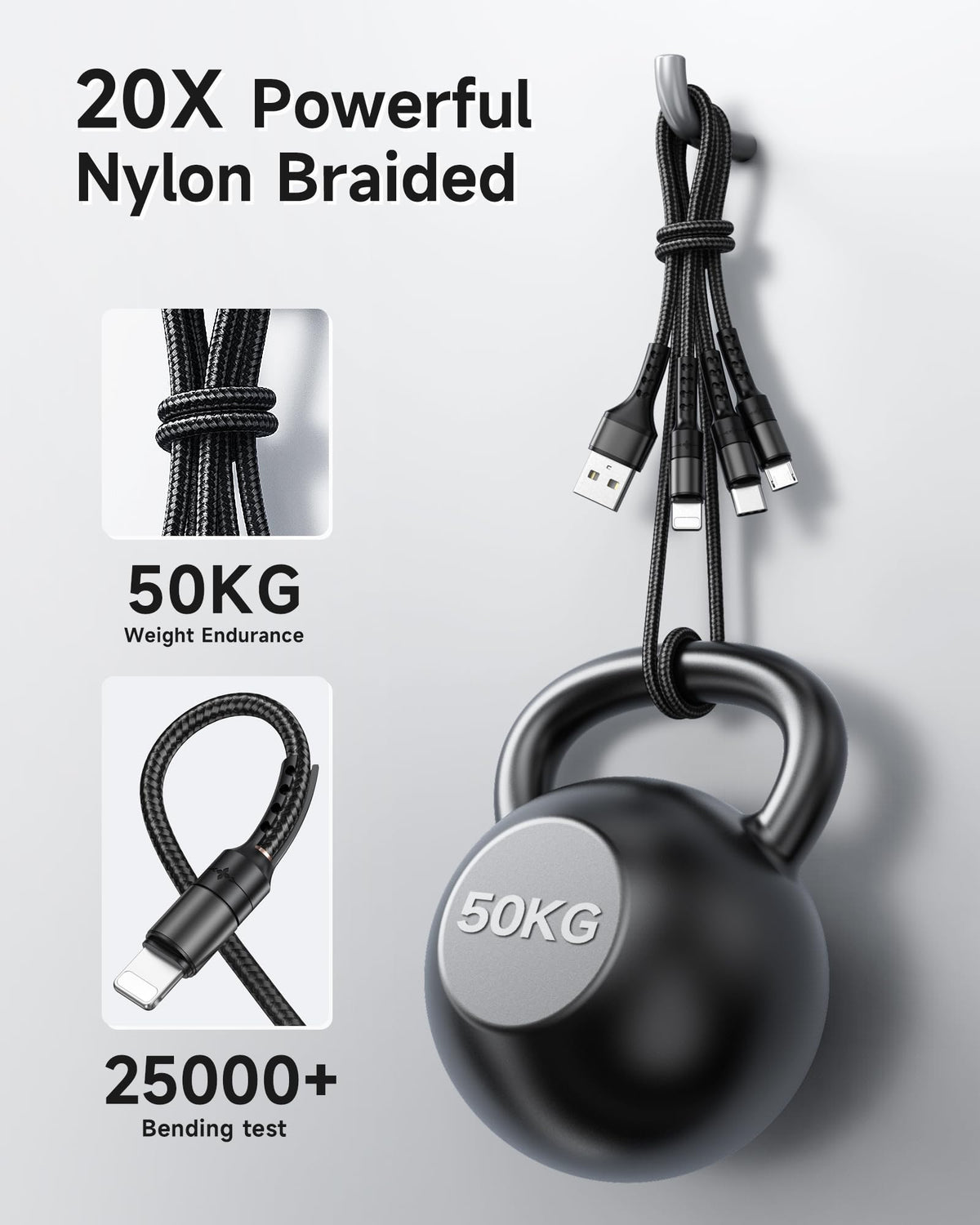 RAVIAD Multi Charger Cable, 3 in 1 Charger Cable 3A USB Fast Charging Cord