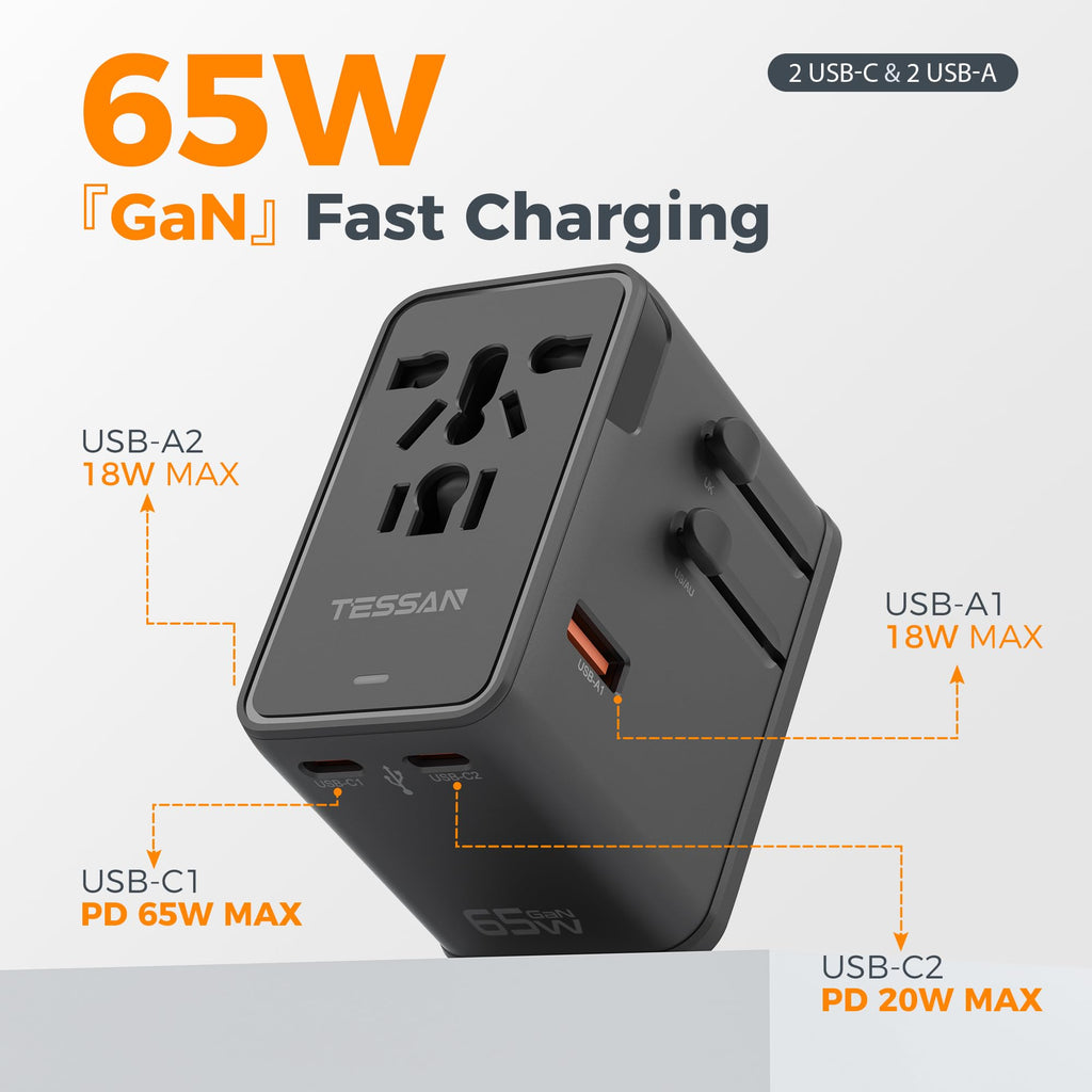 TESSAN Universal Travel Adapter Worldwide with 2 USB C for EU USA AU