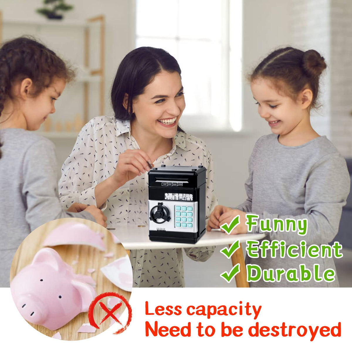 Refasy Piggy Bank Cash Coin Can ATM Bank Electronic Coin Money Bank for Kids Age 3-12, Money Savings Box Mini ATM Coin Bank Toys Gifts for 3 4 5 6 7 8 9 10 11 12 Year Old Boys Girls