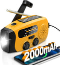 Wind Up Radio, Solar Emergency Radio, Portable Hand Crank Radio, AM/FM Radio with LED Torch, 2000mAh Rechargeable Power Bank, SOS Alarm, USB Phone Charger, Emergency for Camping Hiking (Light Orange)