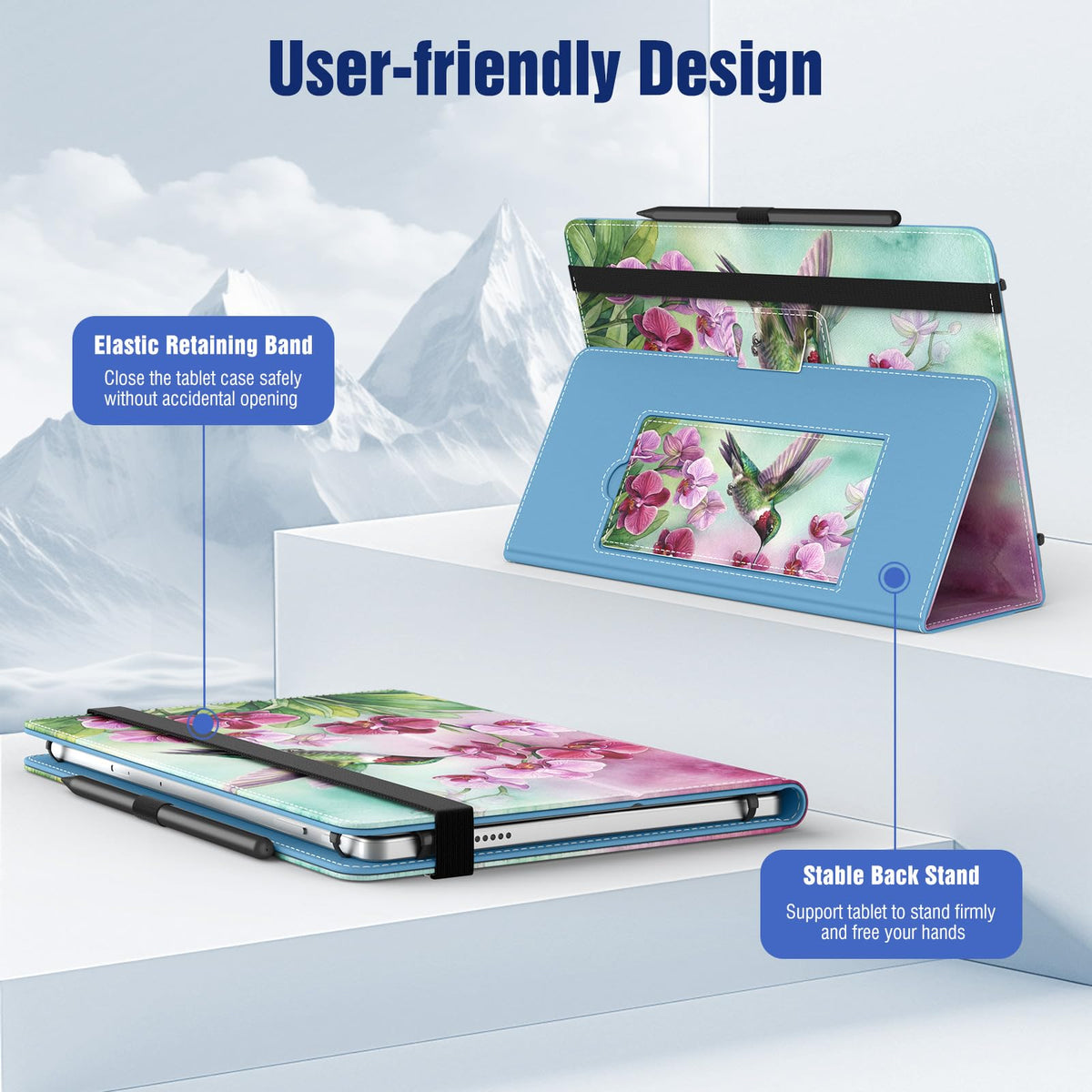 TiMOVO Universal Case for 10.1 Inch Android Tablet, Flowers on Purple