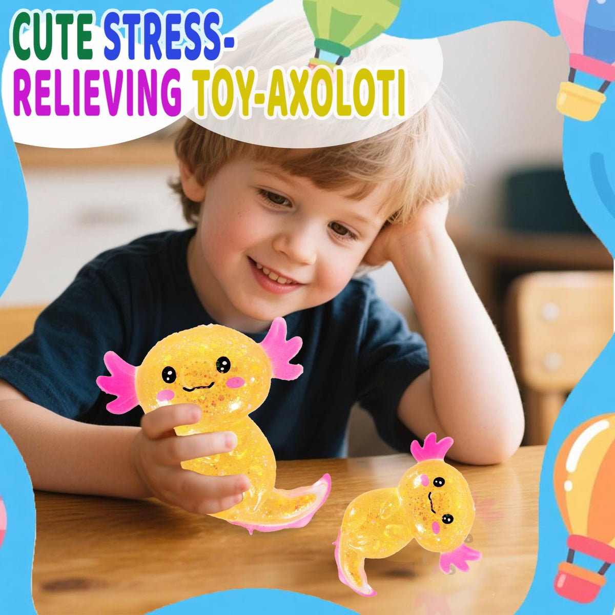 Axolotl Squishy Stress Relief Toy Glitter Fidget Toys Cute Malt Sugar Axolotl Toy Fidget Toys for Kids Youth Adult, Party Favors Anxiety Relief Squishy Toys(Blue)