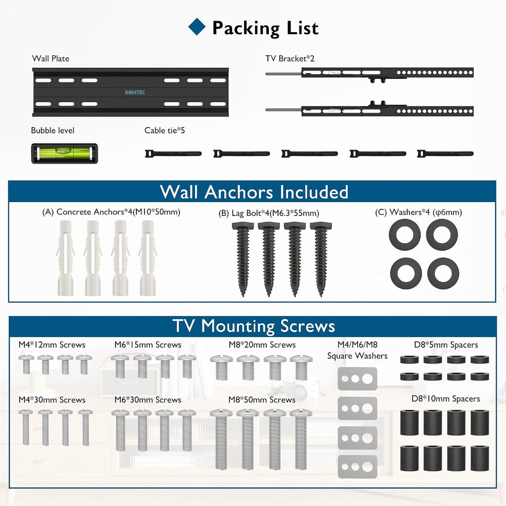 BONTEC TV Wall Bracket, Tilting TV Wall Mount for 23-60 Inch TVs, 45 kg