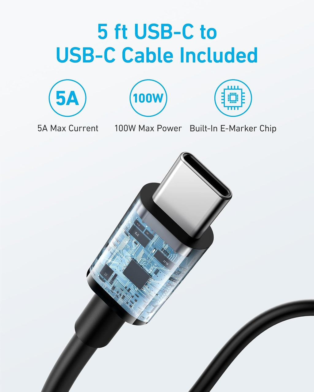 Anker 100W USB C Fast Charger, Compact and Foldable Plug with 1.5m Cable