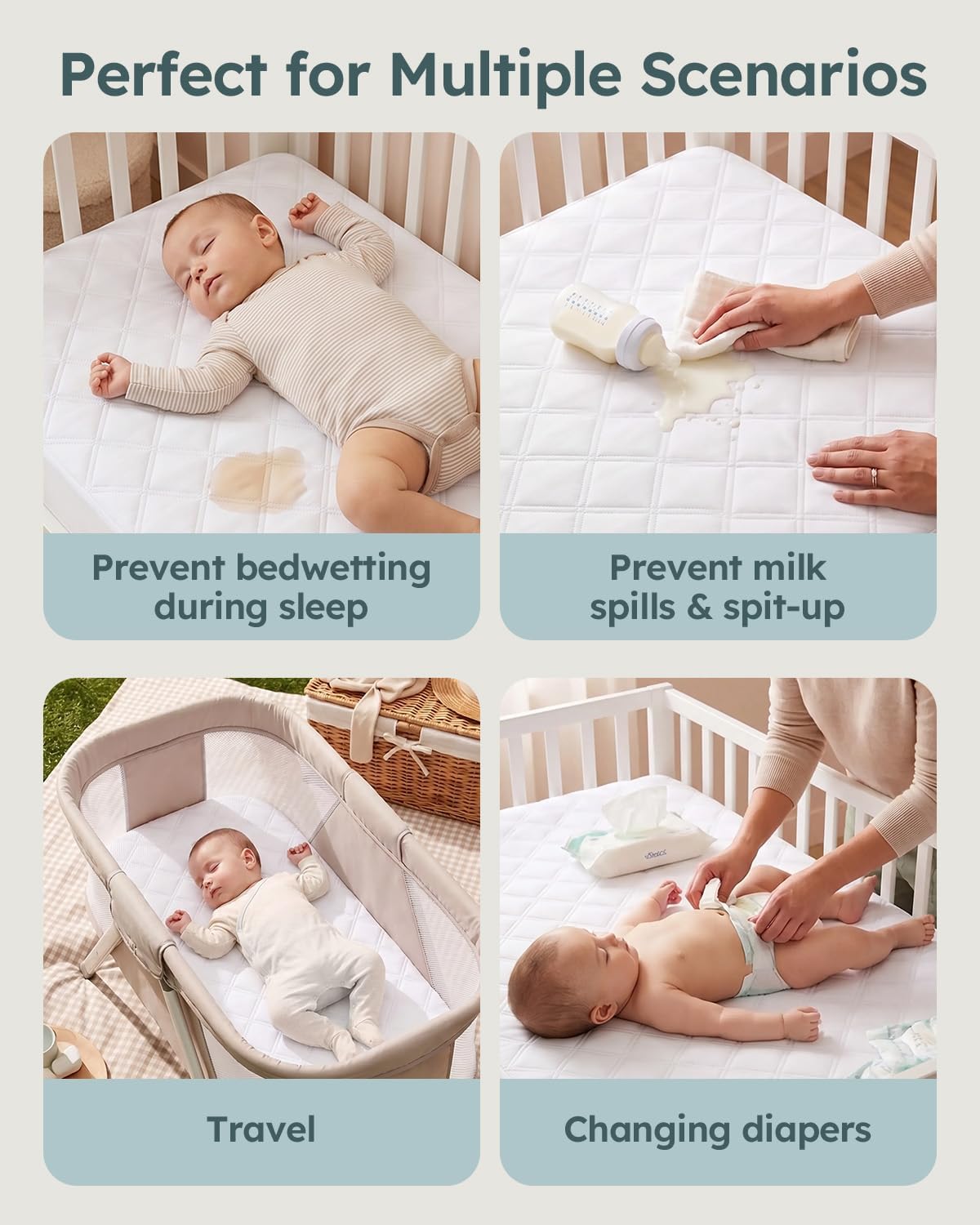Yoofoss Waterproof Cot Bed Mattress Protector 120 x 60 cm Breathable Toddler Bed Mattress Protector Comfortable Noiseless White