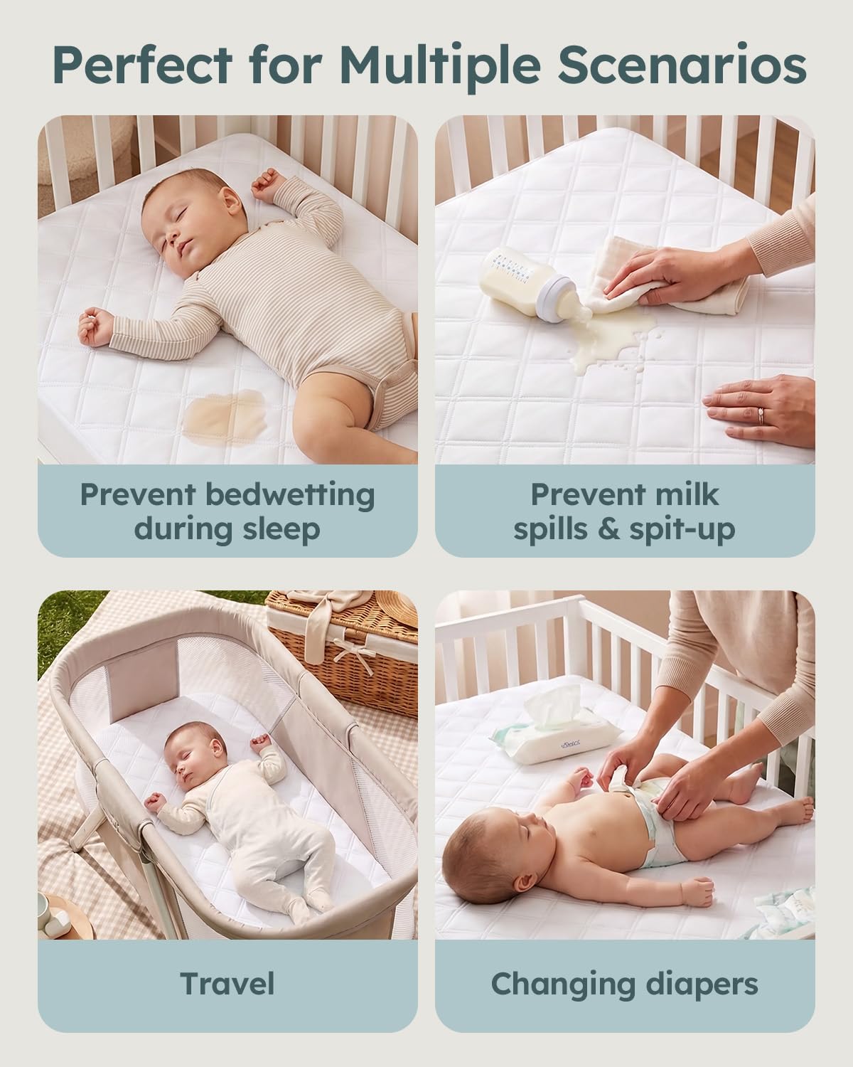 Yoofoss Waterproof Cot Bed Mattress Protector 120 x 60 cm Breathable Toddler Bed Mattress Protector Comfortable Noiseless White