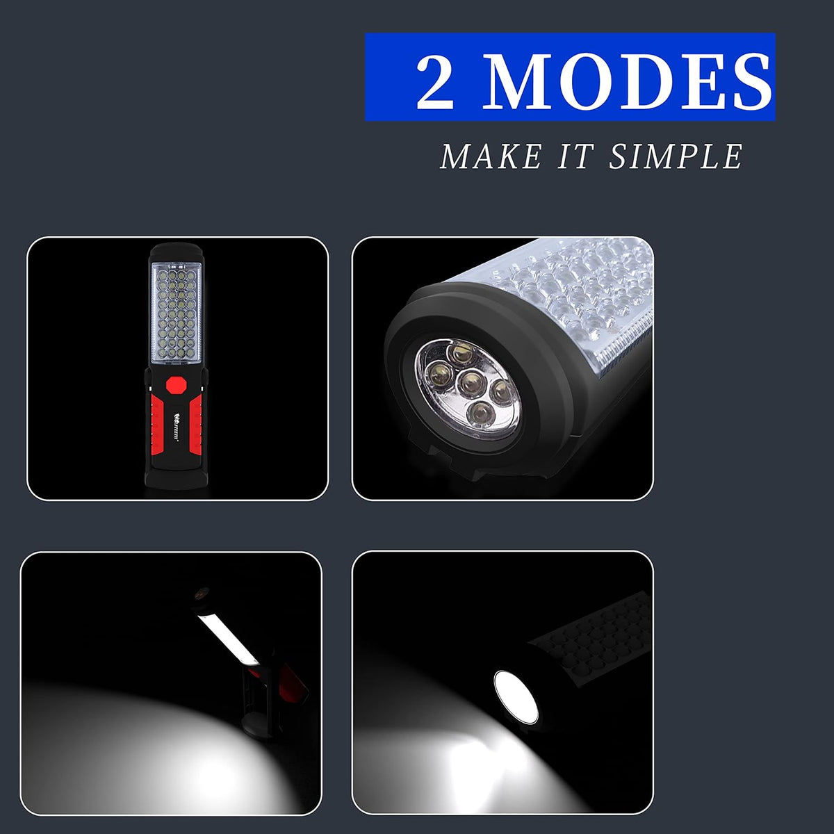 Wolfteeth LED Torches , 36+5 Magnetic Work Light Portable Flashlight Inspection Lamp Camping Light, 360 Degree Hanging Rotary Hook and 270 Degree Magnet Stand Base for Home Work Emergency Use 7192