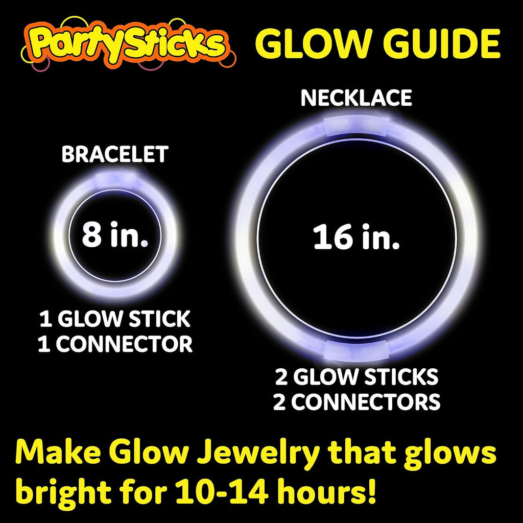 PartySticks Glow Sticks Halloween Party Supplies 100pk - 8 Inch Glow in the Dark Light Up Sticks Party Favors, Glow Party Decorations, Neon Party Glow Necklaces and Glow Bracelets with Connectors