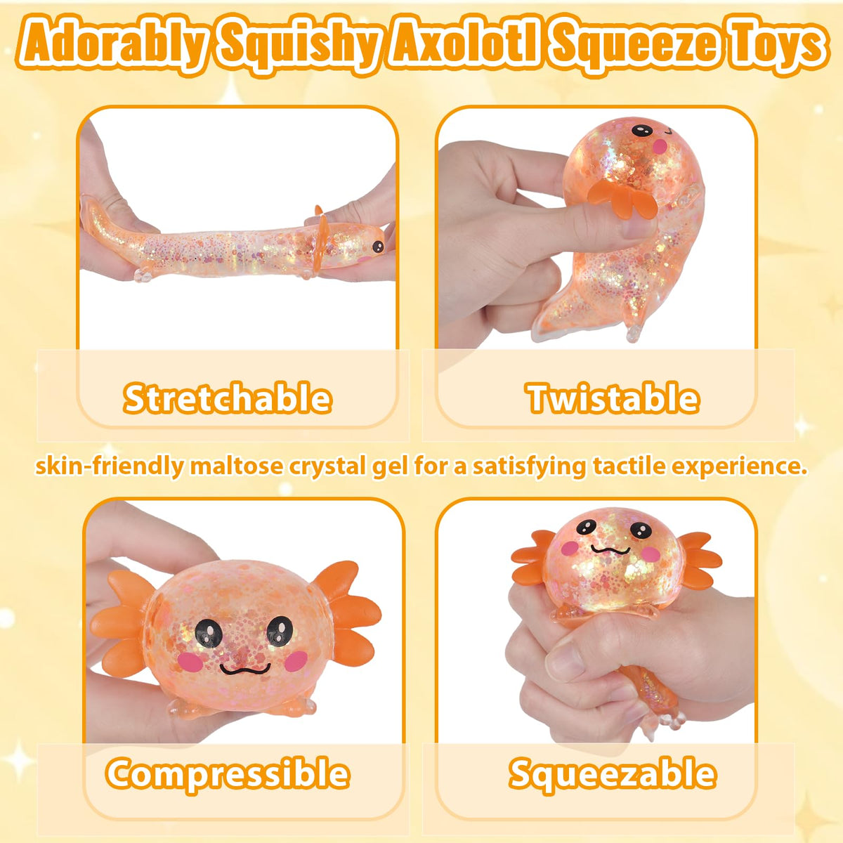Axolotl Squishy Stress Relief Toy Glitter Fidget Toys Cute Malt Sugar Axolotl Toy Fidget Toys for Kids Youth Adult, Party Favors Anxiety Relief Squishy Toys(Blue)