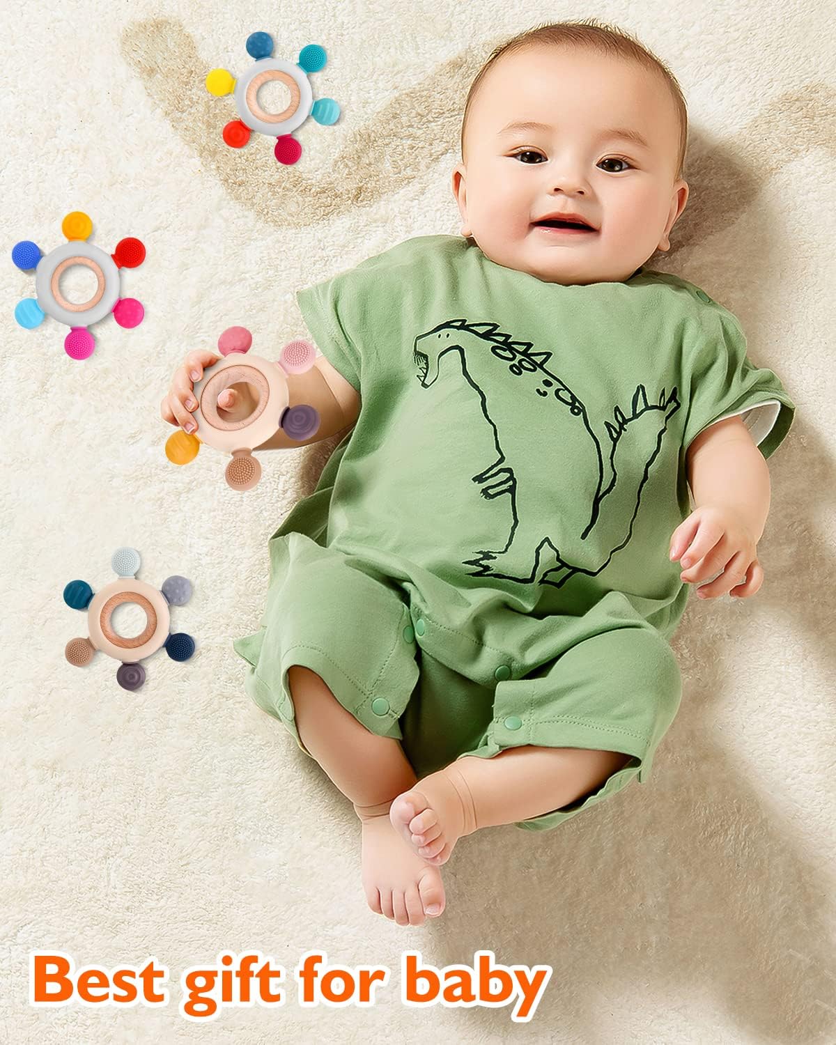 akolik Teething Toys for Baby,Teething Relief Teether Toys for Babies 3-6-12 Months, Silicone Sensory Wooden Teething Toys, BPA-Free,Baby Essentials for 3-6 Months Boy, Girl Toddlers