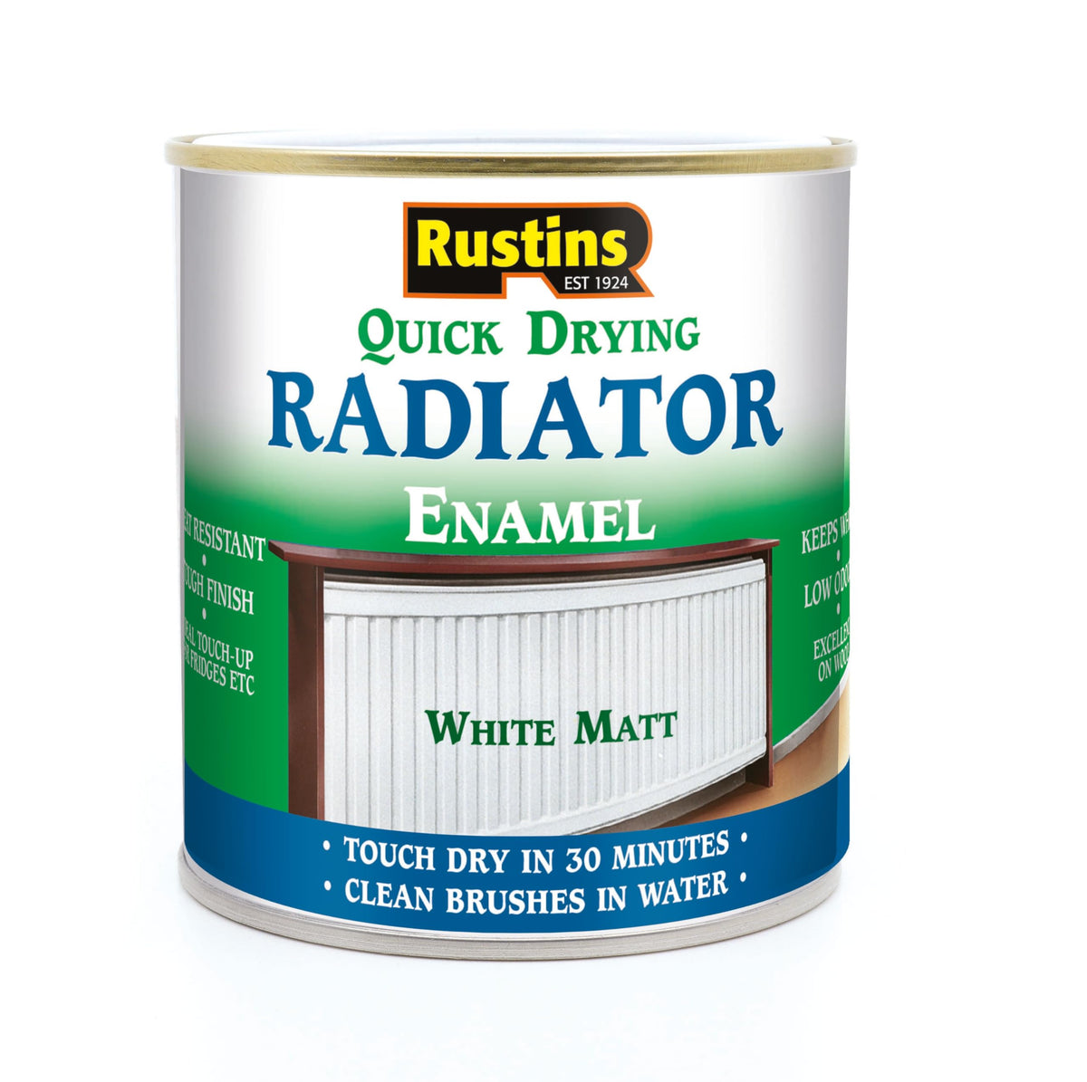 RUSTINS Quick Drying Radiator Enamel Satin - Black 250ml – Durable, Long-Lasting Finish for Radiators That Stands the Test of Time