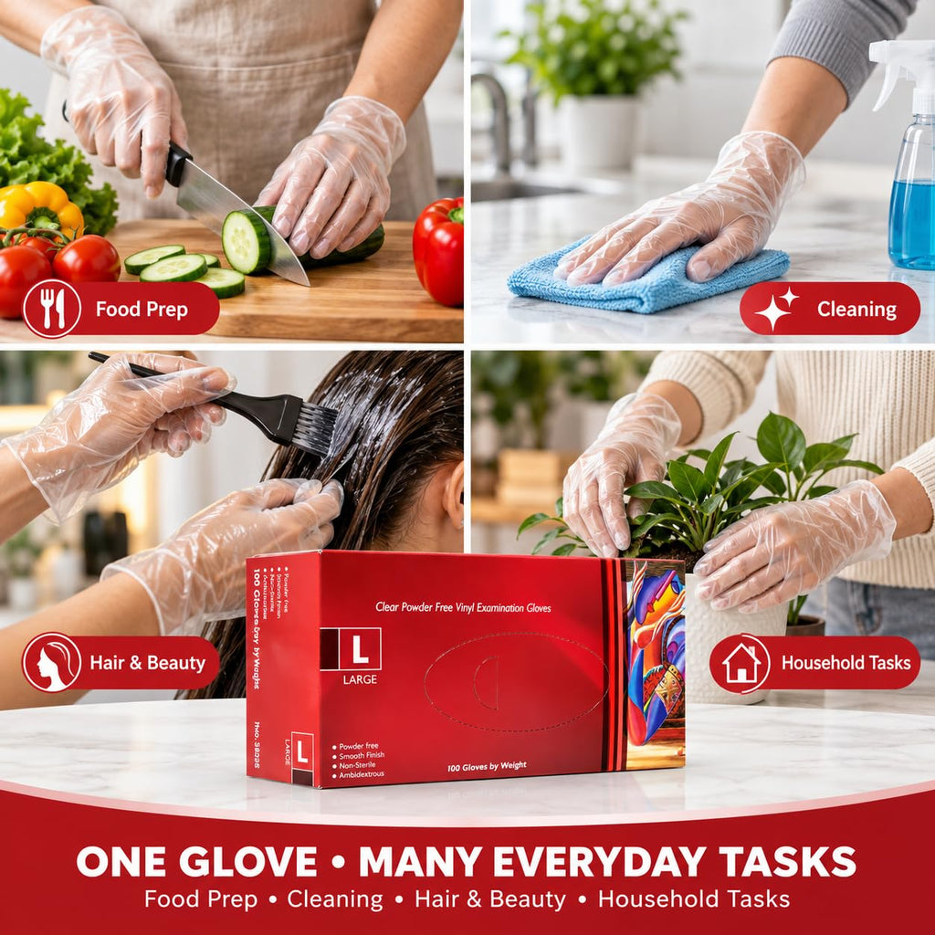 1ABOVE 100 Clear Vinyl Disposable Gloves Small, Powder-Free Latex-Free Ambidextrous Gloves for Food Handling Except Fatty Foods, Cleaning, Hairdressing, Beauty & Everyday Tasks