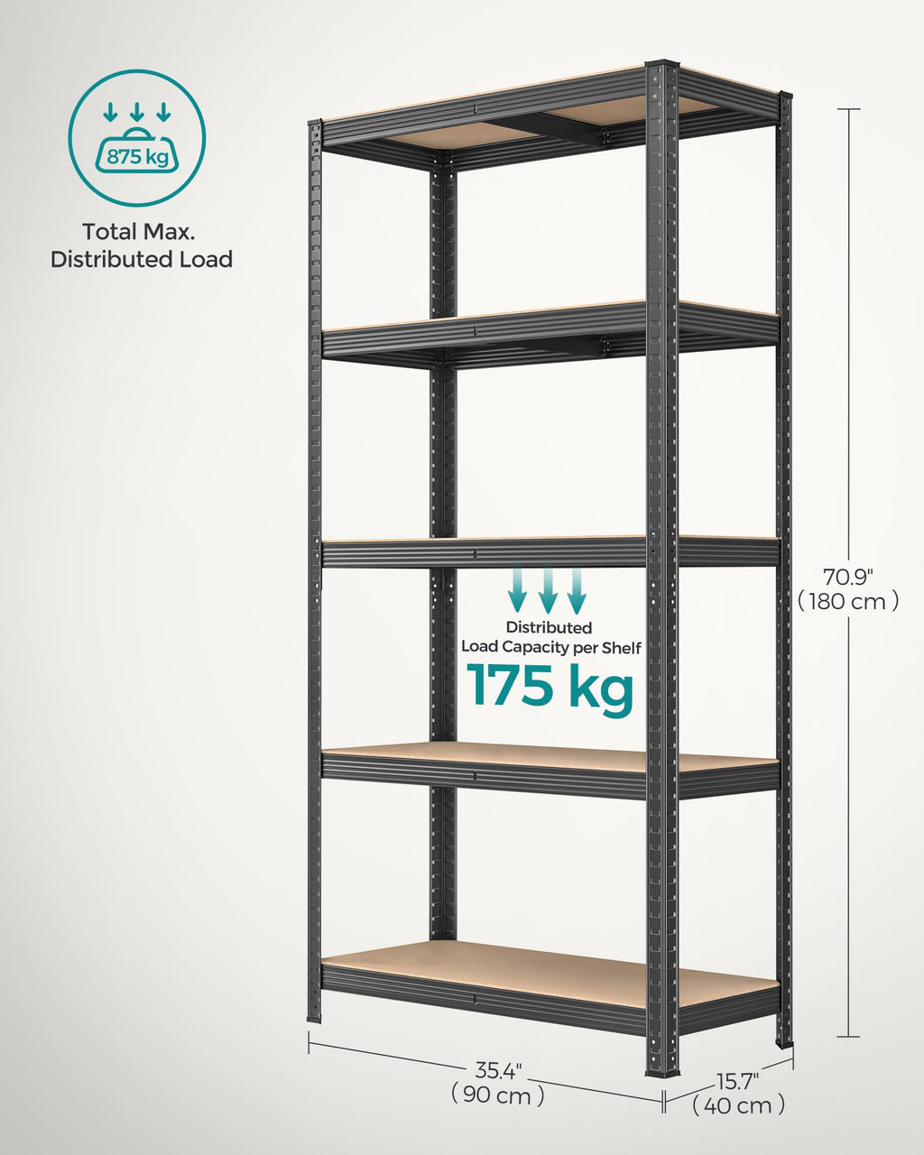 SONGMICS 5-Tier Heavy-Duty Shelving Units, Set of 2, Boltless Assembly