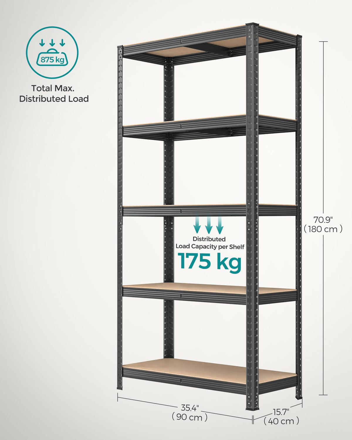 SONGMICS 5-Tier Heavy-Duty Shelving Units, Set of 2, Boltless Assembly