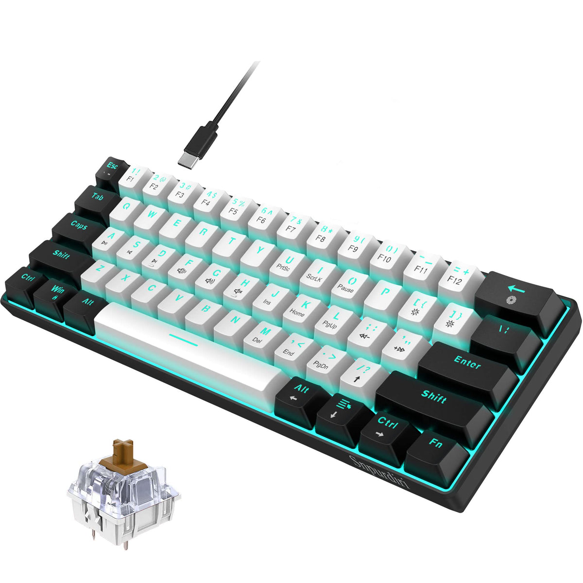 Snpurdiri 2.4G 60% Wireless Gaming Keyboard and Mouse Combo (White-Grey)