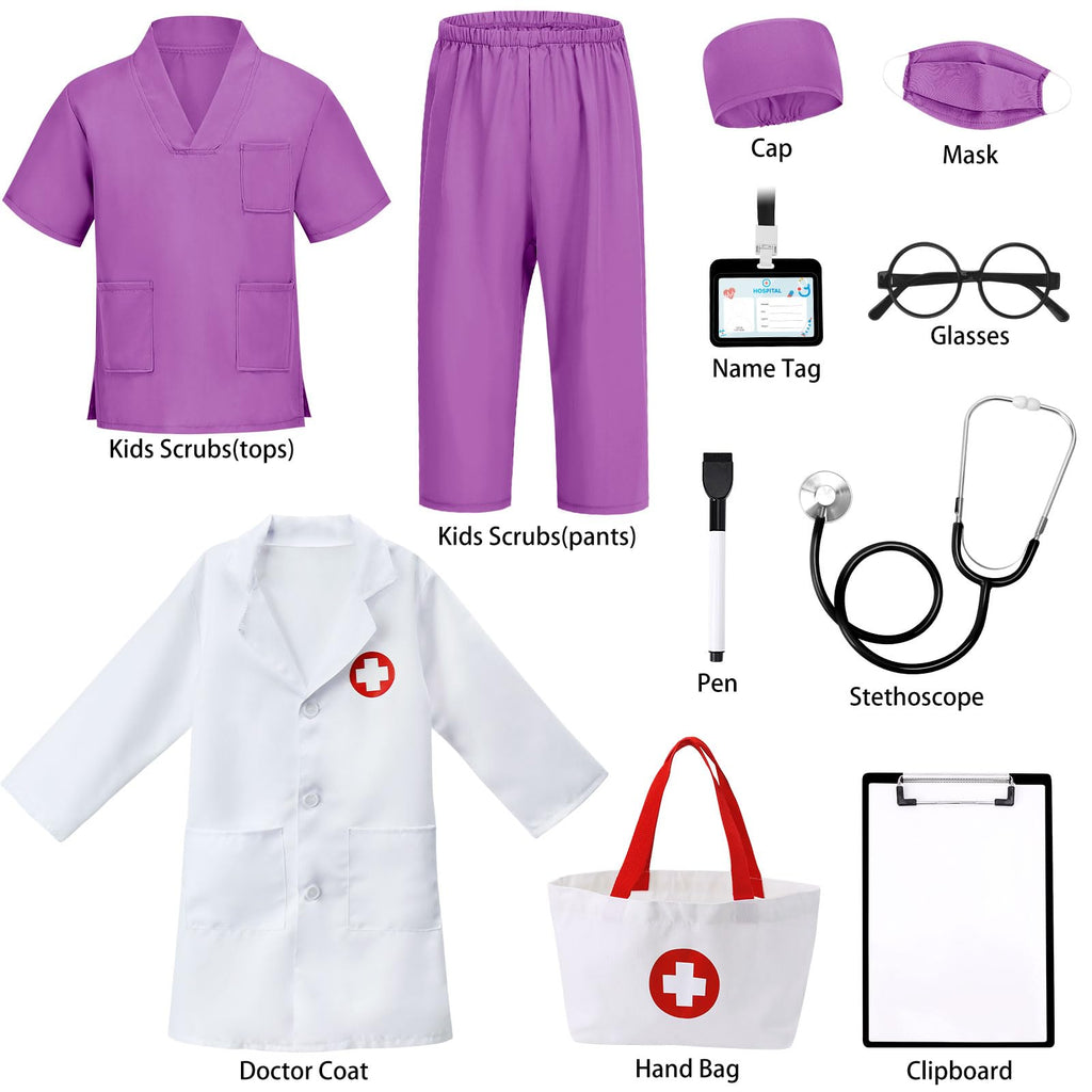 12 PCS Doctor Costume for Kids,Scrubs Nurse Costume for Girls Boys