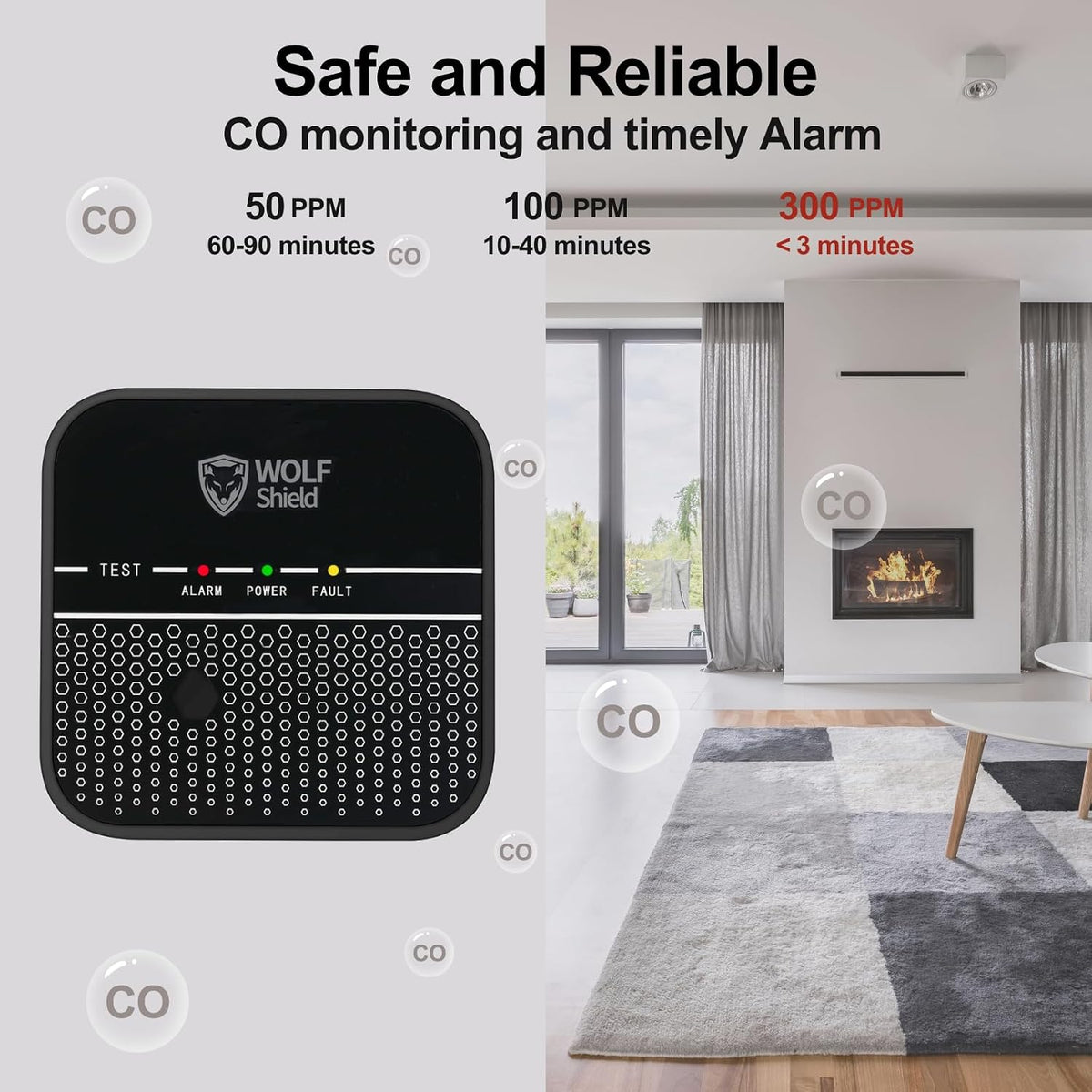 Carbon Monoxide Detector, 10-Year Sealed Battery, EN 50291-1:2018 Certified, 85dB Siren, CO Detector for Home, Caravan, Camping & Travel, Black