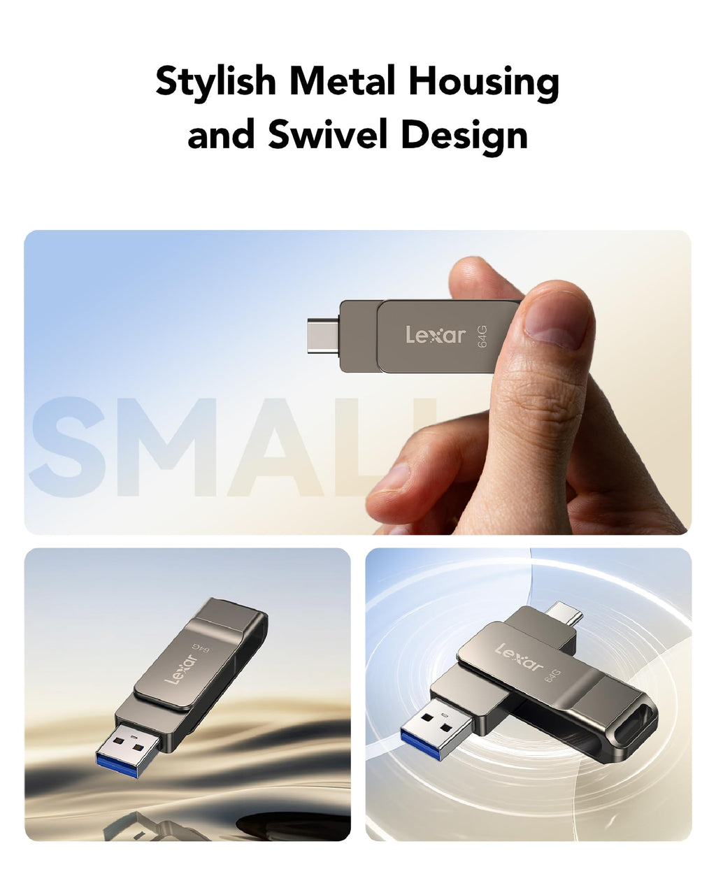 Lexar D40E 256GB Dual Usb Stick Type-C Jump Drive, Titanium Grey