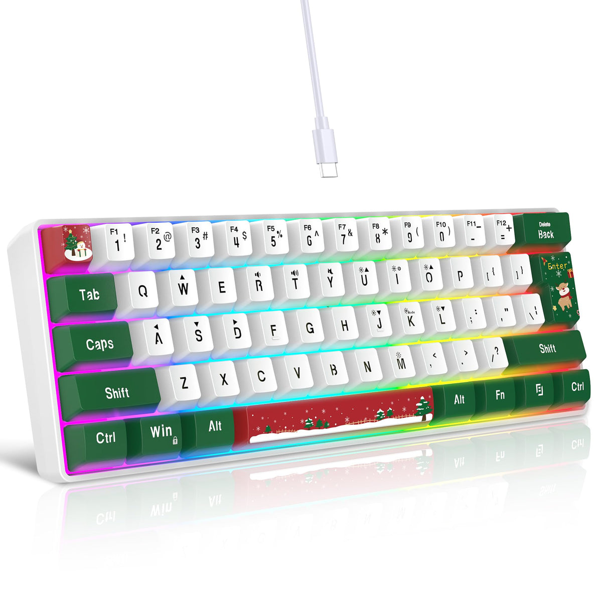 Snpurdiri 2.4G 60% Wireless Gaming Keyboard and Mouse Combo (White-Grey)