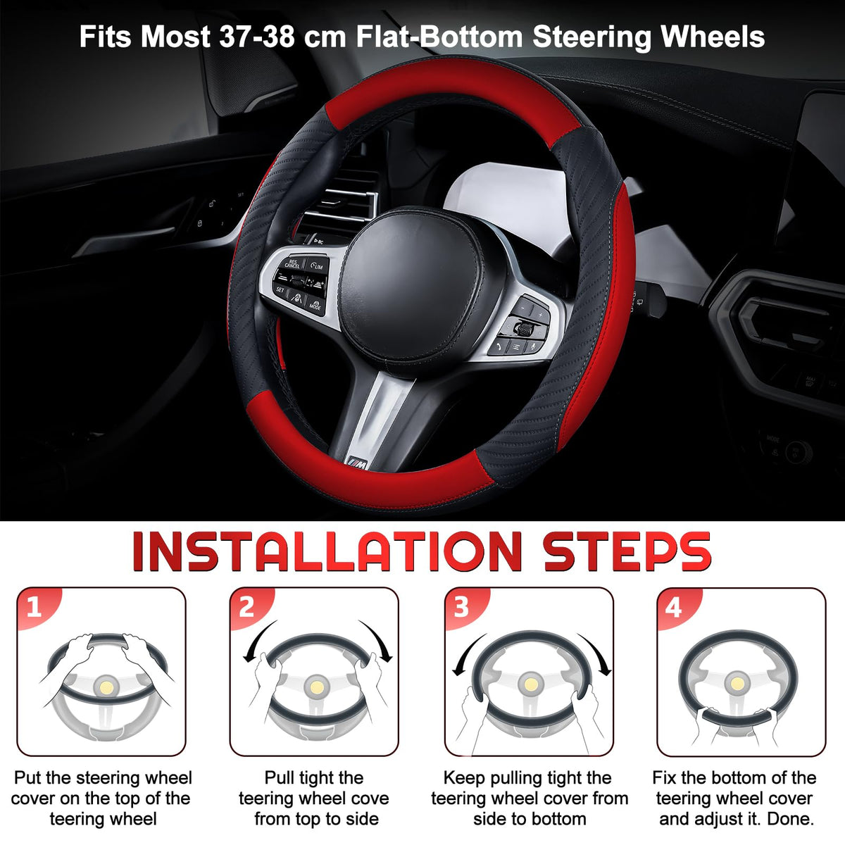Universal Car Steering Wheel Cover Leather 37-38 cm Soft Microfiber - Gray