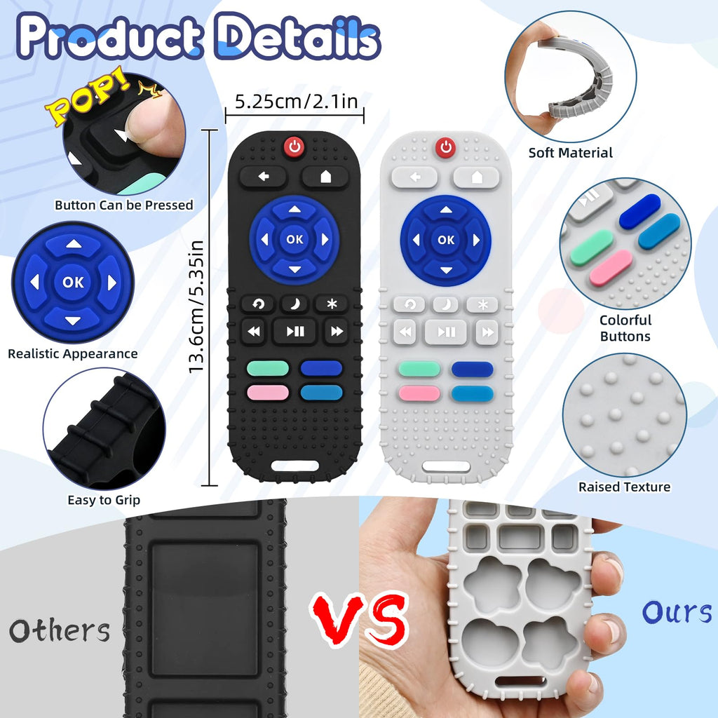 Teething Relief Teethers Toys for Babies 3-6 12 Months Gifts, Silicone Remote Control Baby Teether Bath Toys for 3 6 9 Months Newborn Infant Boy Girl Autism, Food Grade Silicone Sensory Toys, Black
