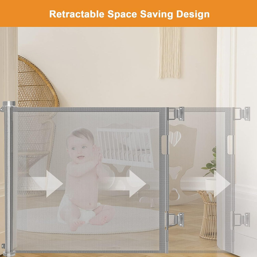 Retractable Stair Gate for Baby, Extra Wider Safety Dog Gate 150cm, 86cm Tall, One Hand Operated Baby Gate for Stairways & Hallways, Indoor & Outdoor, Grey (150cm)