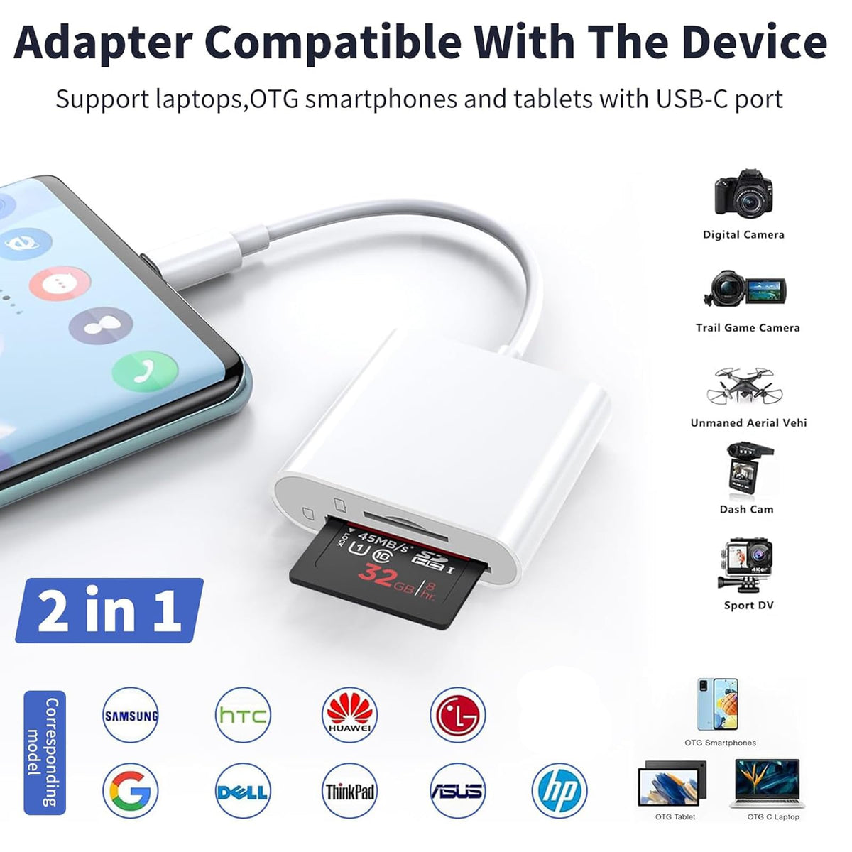 La Brodée SD Card Reader for iPhone iPad, Lightning+USB C Camera Adapter