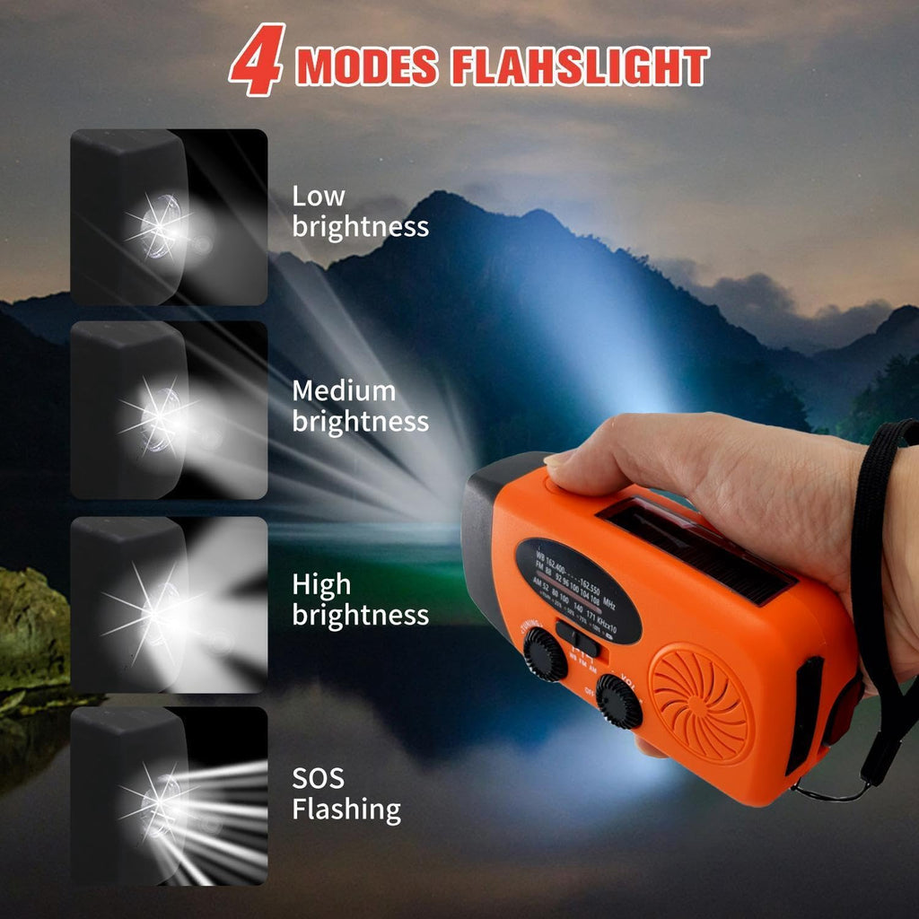 2000mAh Wind Up Solar Radio, Emergency Weather Radio,FM/AM Hand Crank Radio