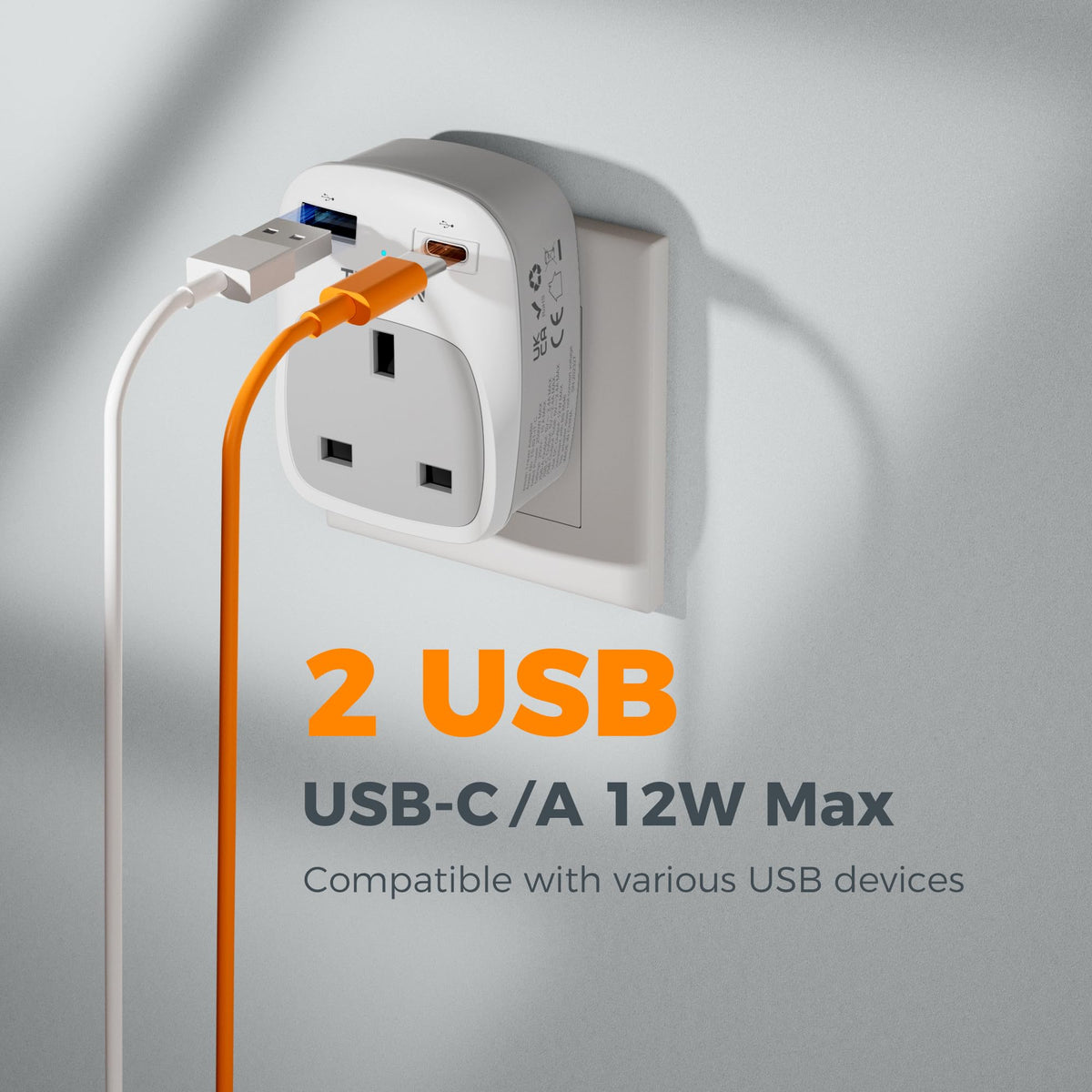 TESSAN UK to South Africa Plug Adapter, Type M Travel Adapter with USB C