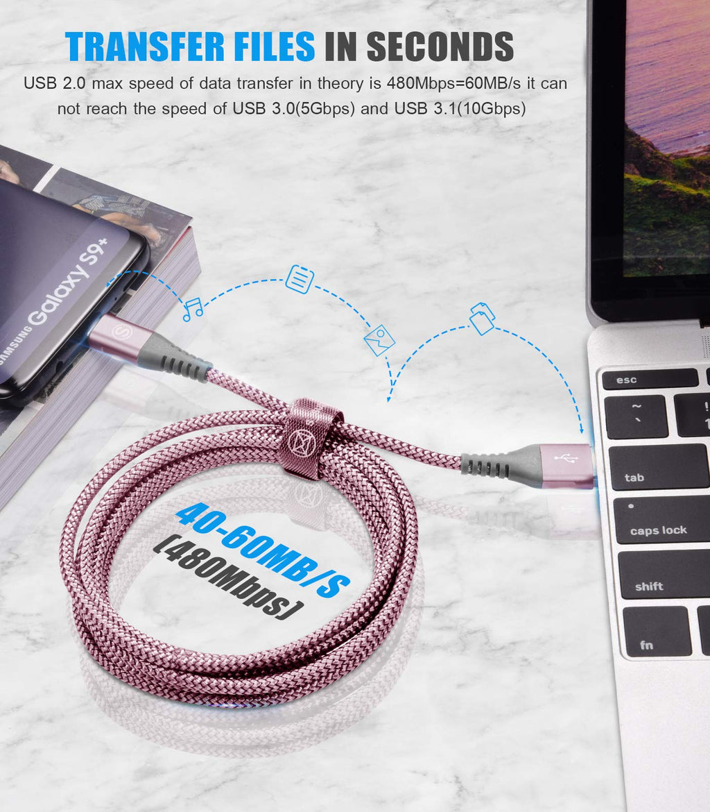 2-Pack 3m 60W USB C to USB C Charger Cable, PD Type C Super Fast Charging for iPhone 16 15 MacBook iPad Pro, Samsung Flip Fold 7 6 5 S25 S24 S23 Ultra, Steam Deck, Nintendo Switch etc