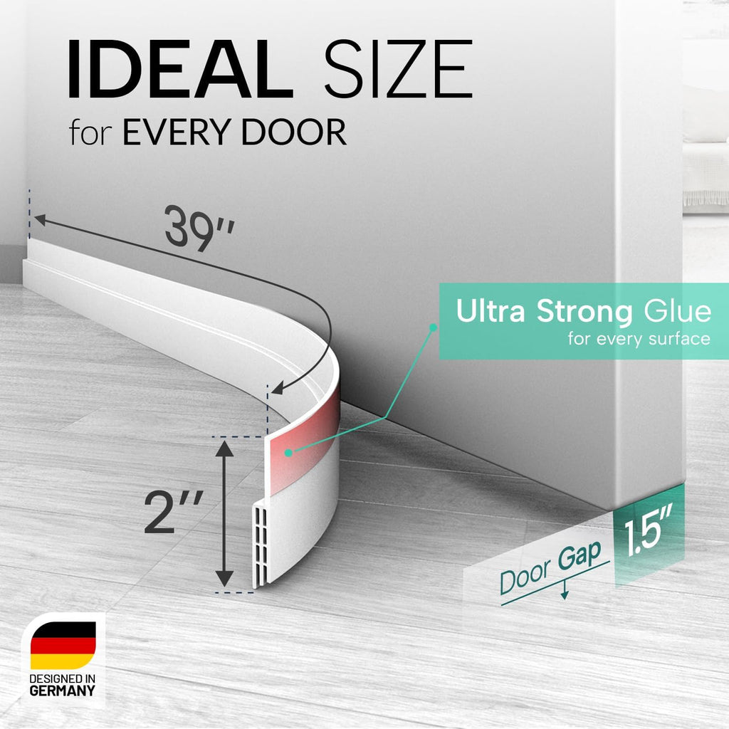 Vellure® Premium Door Draft Excluder Strip - Door Seal for Energy Saving - Quick and Easy Installation - Draught Excluder for Bottom of Door - Ideal for Keeping Out Cold
