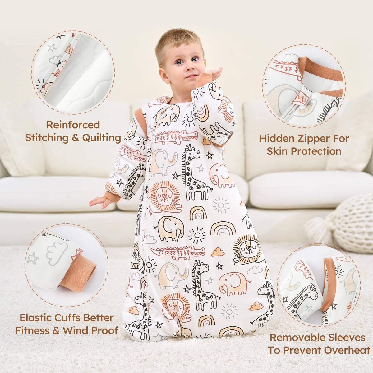 Yoofoss Baby Sleeping Bag 3.0 TOG - 6-12 Months Winter Sleeping Bag Baby with Removable Long Sleeves 100% Organic Cotton Sleep Sack Newborn Infant Toddler Giraffe