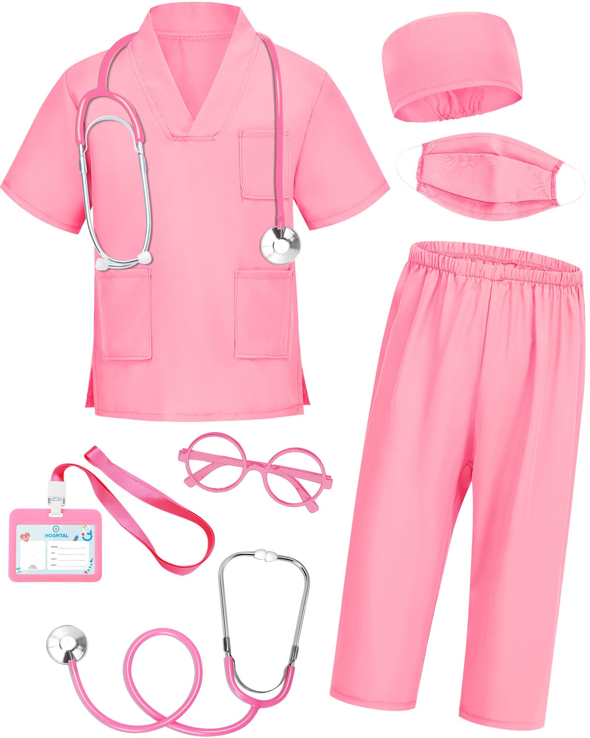 ICECUTE Doctor Scrubs for Kids,7 Pcs Scrubs Costume with Accessories 3-11Y