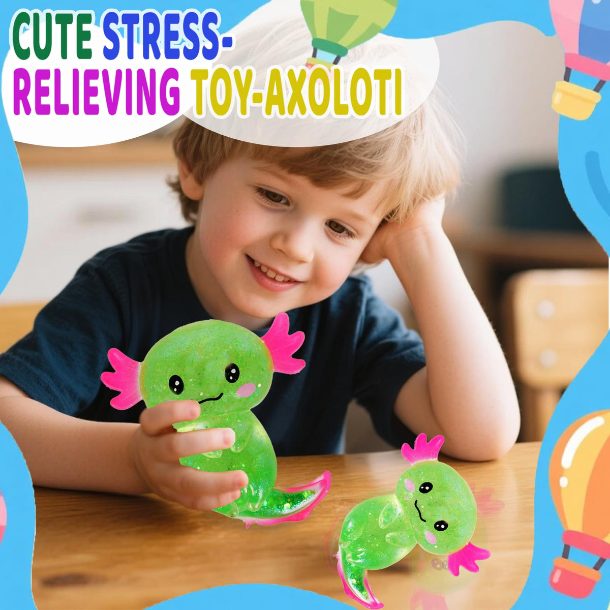 Axolotl Squishy Stress Relief Toy Glitter Fidget Toys Cute Malt Sugar Axolotl Toy Fidget Toys for Kids Youth Adult, Party Favors Anxiety Relief Squishy Toys(Blue)