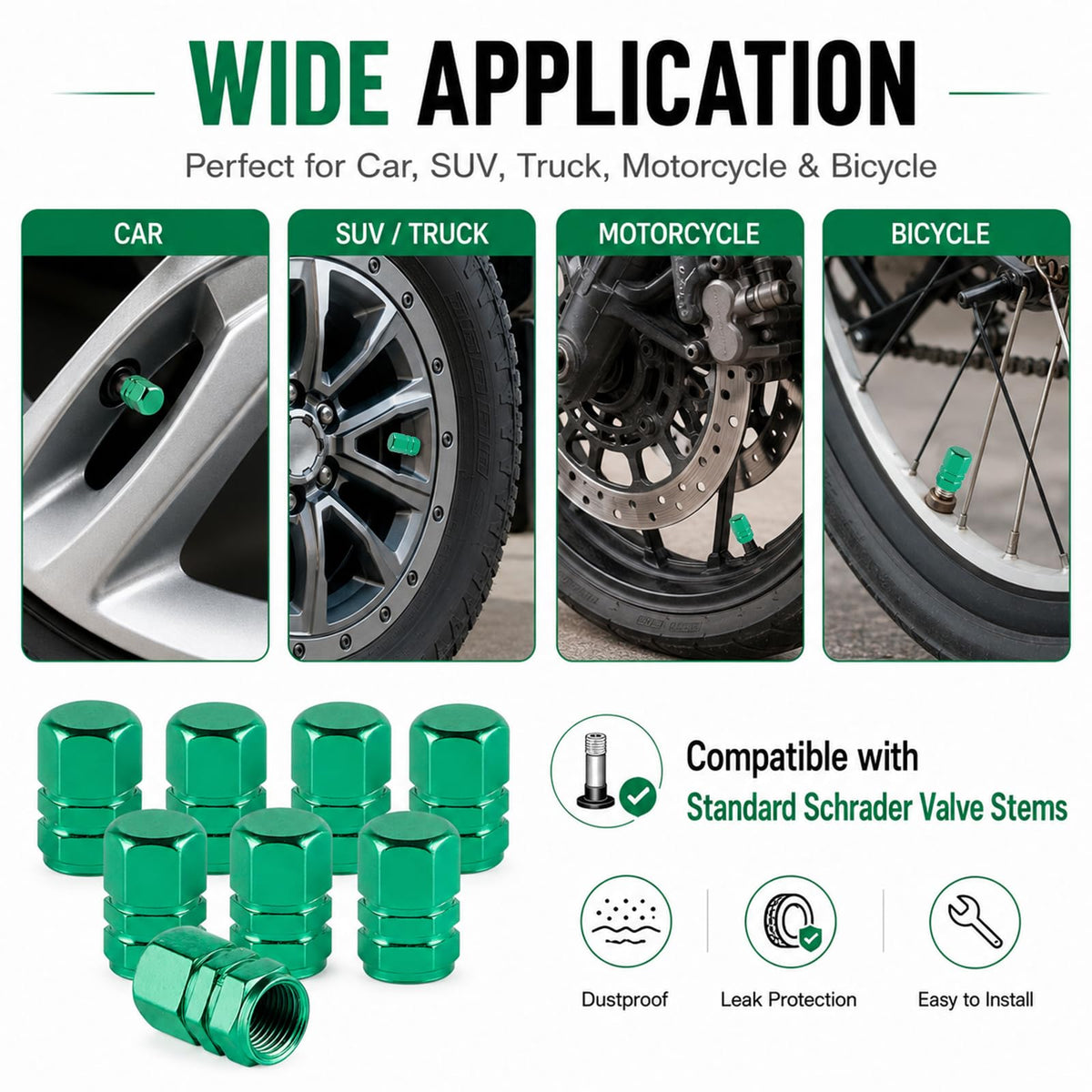 Aluminum Tire Valve Caps,8 Pcs Dustproof Stem Covers
