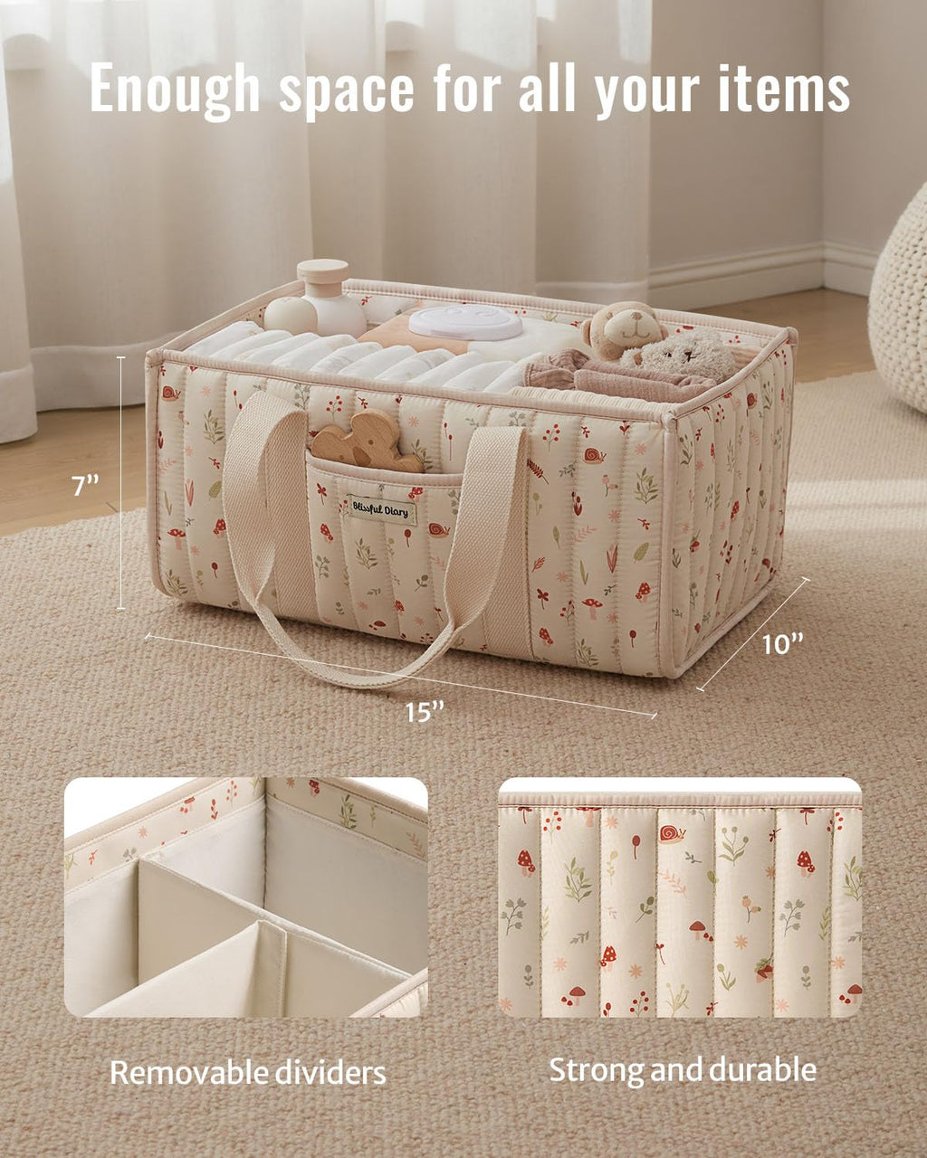 Blissful Diary Nappy Caddy Organiser, Baby Diaper Caddy for Nappy Station, Stylish Storage Basket for Newborn Essentials, Baby Shower Gifts for Girl or Boy, Sage Green