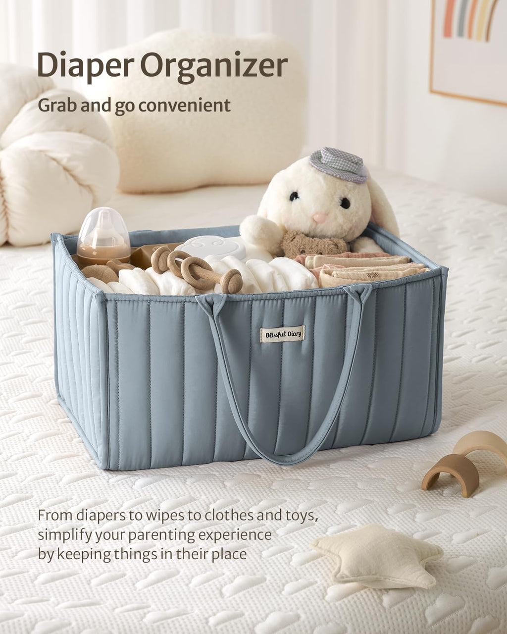 Blissful Diary Nappy Caddy Organiser, Baby Diaper Caddy for Nappy Station, Stylish Storage Basket for Newborn Essentials, Baby Shower Gifts for Girl or Boy, Sage Green
