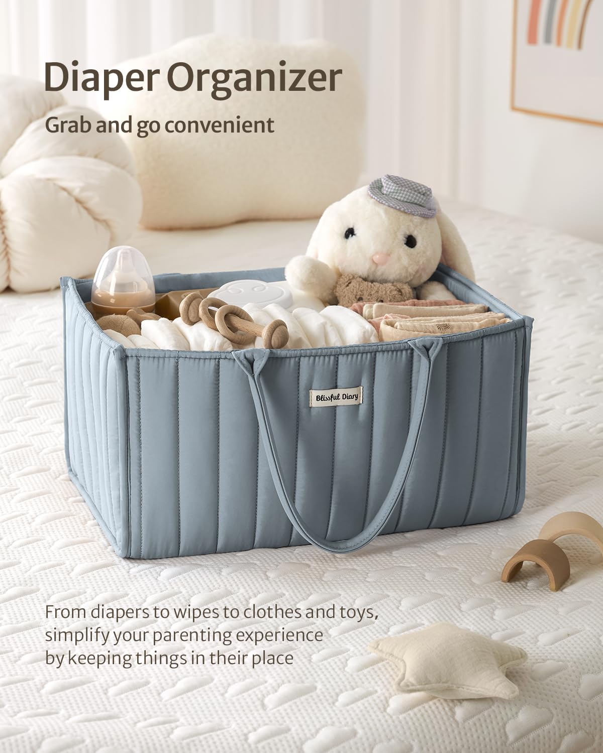 Blissful Diary Nappy Caddy Organiser, Baby Diaper Caddy for Nappy Station, Stylish Storage Basket for Newborn Essentials, Baby Shower Gifts for Girl or Boy, Sage Green