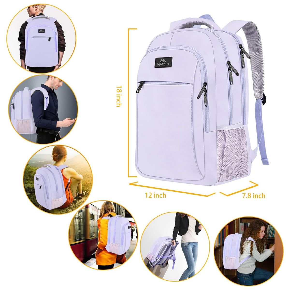 MATEIN Travel Laptop Backpack, Work Bag Lightweight Laptop Bag, Black Blue