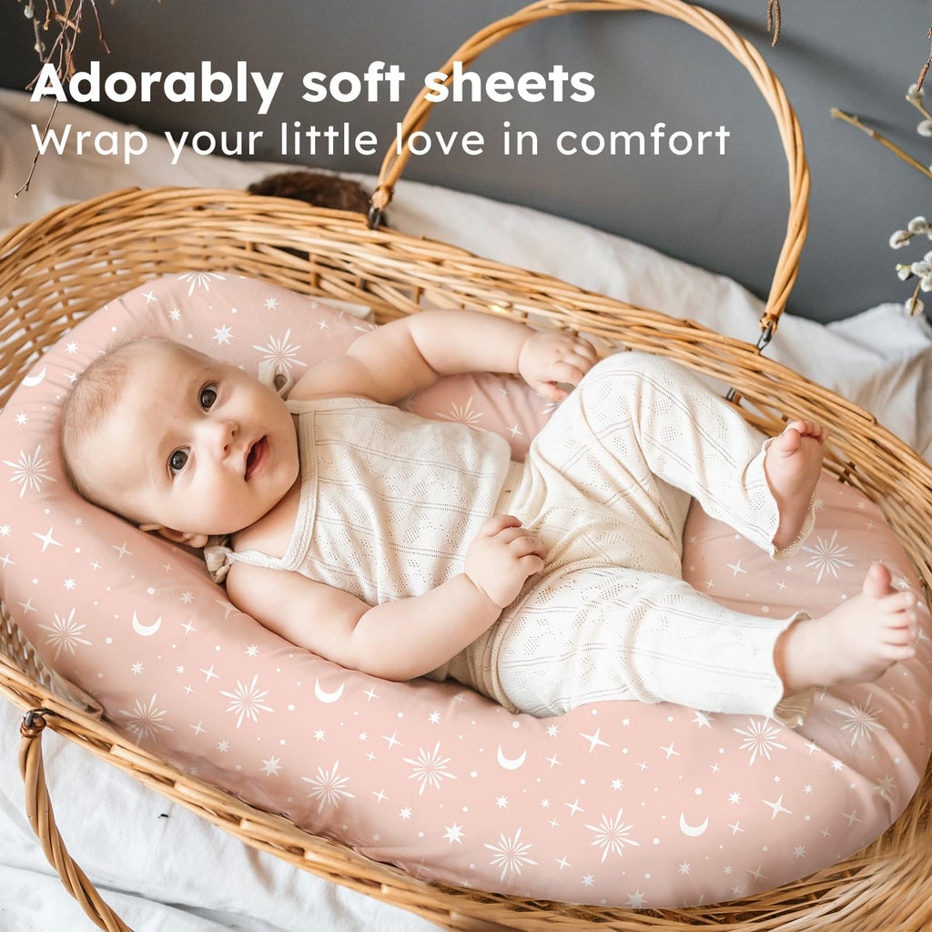 Next to Me Crib Sheets 85x51cm Fitted, 3 Pack Baby Cot Sheets, Ultral Soft & Silky Smooth Microfiber Bedside Crib Fitted Sheets Pink Rainbow