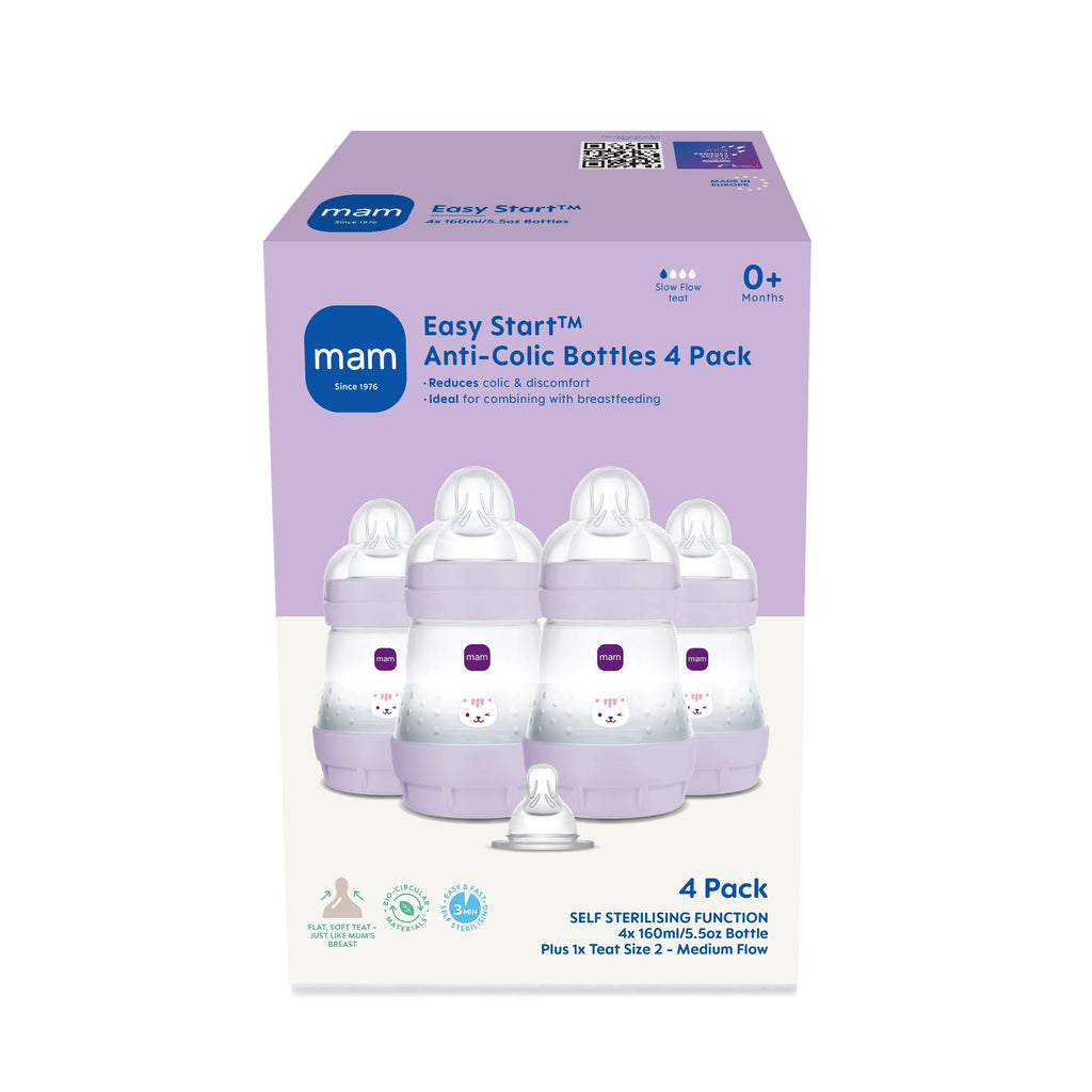 MAM Easy Start Anti-Colic Bottle| 3 x160ml, Self-Sterilising, Pink