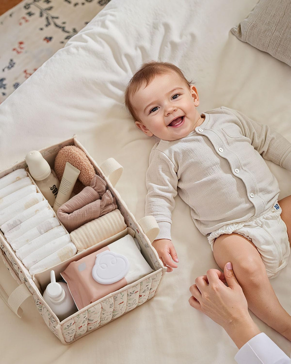 Blissful Diary Nappy Caddy Organiser, Baby Diaper Caddy for Nappy Station, Stylish Storage Basket for Newborn Essentials, Baby Shower Gifts for Girl or Boy, Sage Green