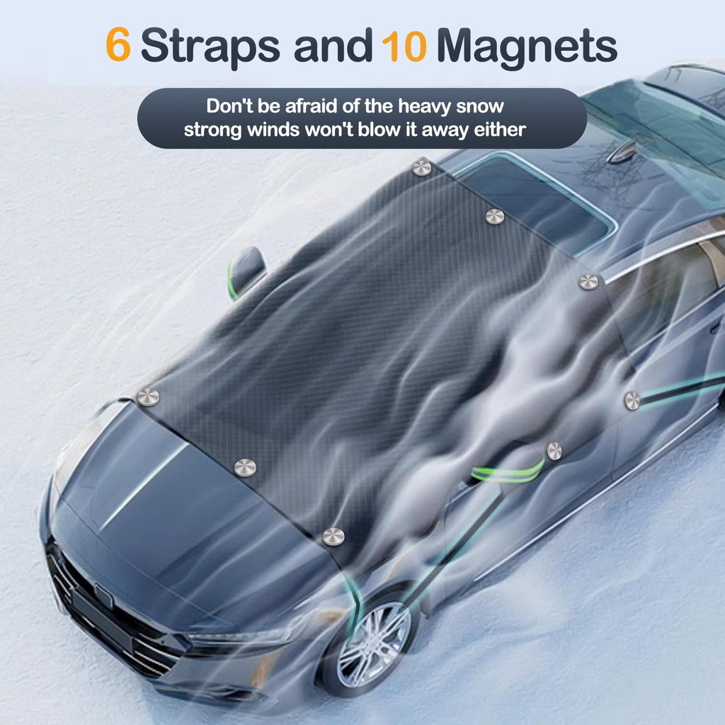 Maxee Car Windscreen Cover with 8 Magnetic, Enlarged Winter Snowproof Windshield Cover with Side Mirror Cover, Frost Guard for SUV Trucks Large Vehicles