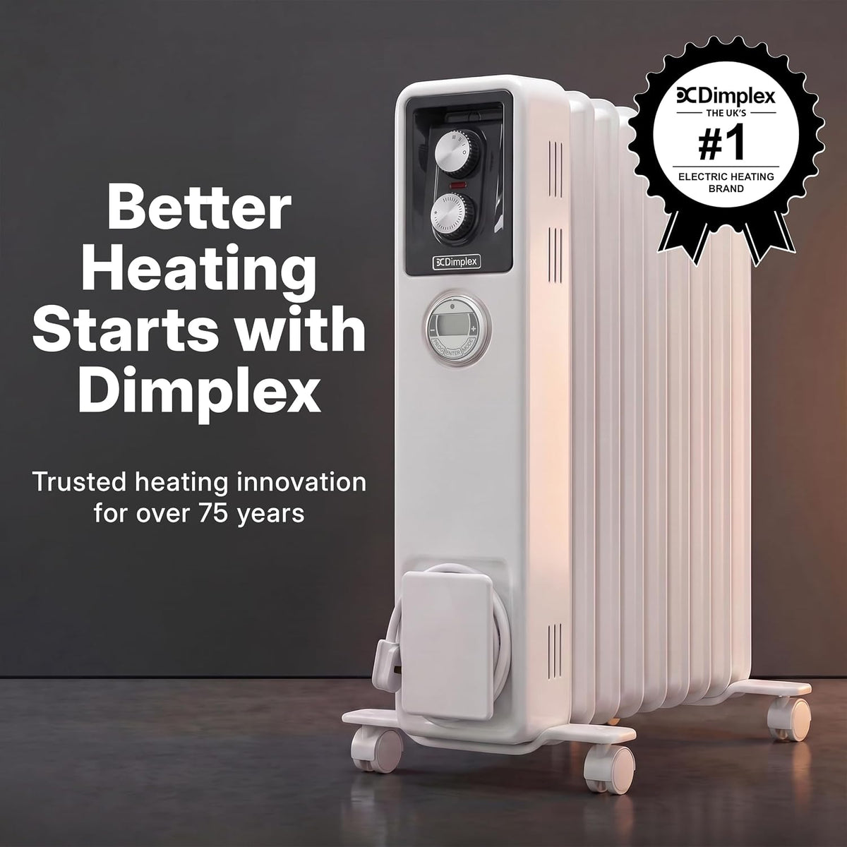 Dimplex ECR20TIE Oil Free Portable Radiator, 2kW Electric Heater, Timer