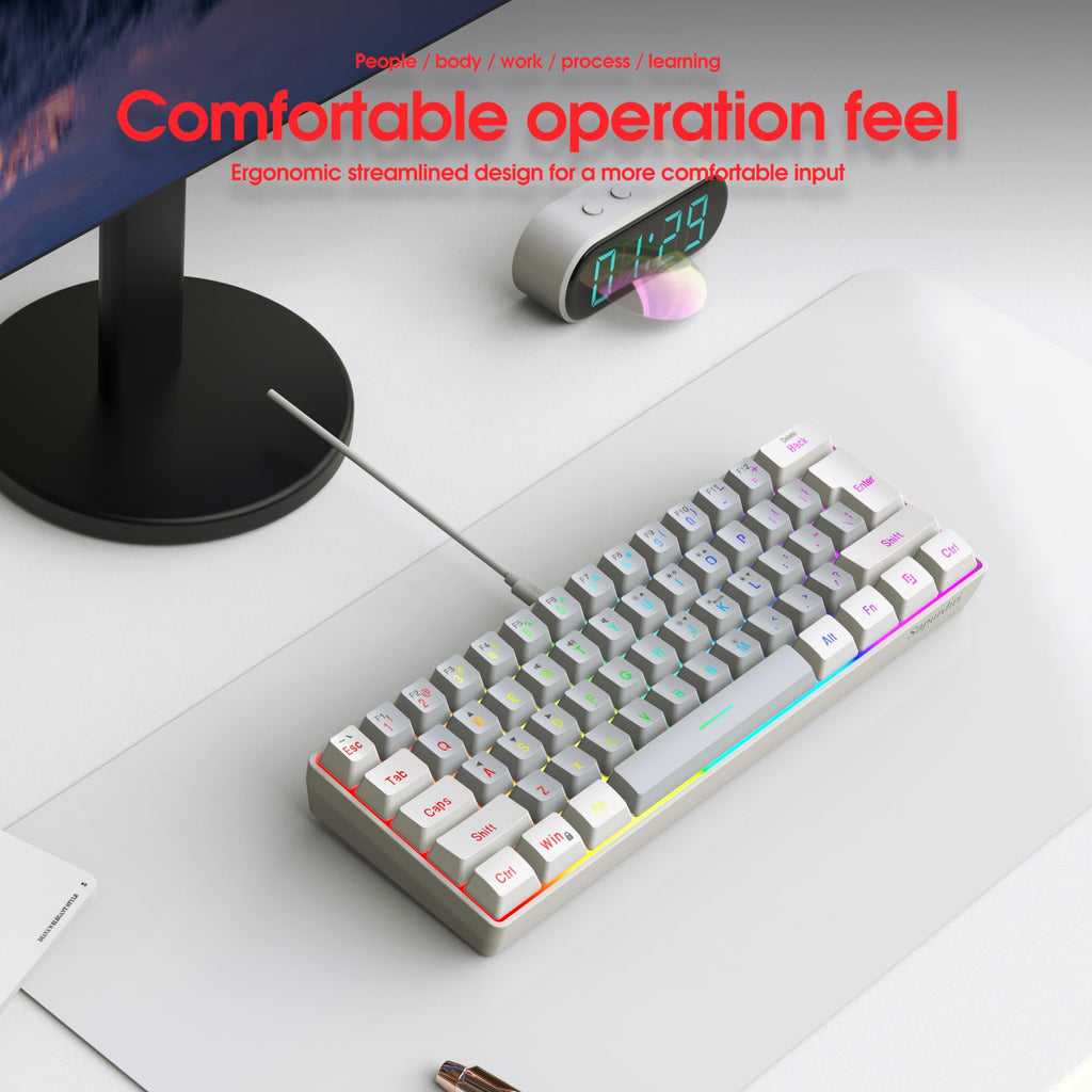 Snpurdiri 2.4G 60% Wireless Gaming Keyboard and Mouse Combo (White-Grey)