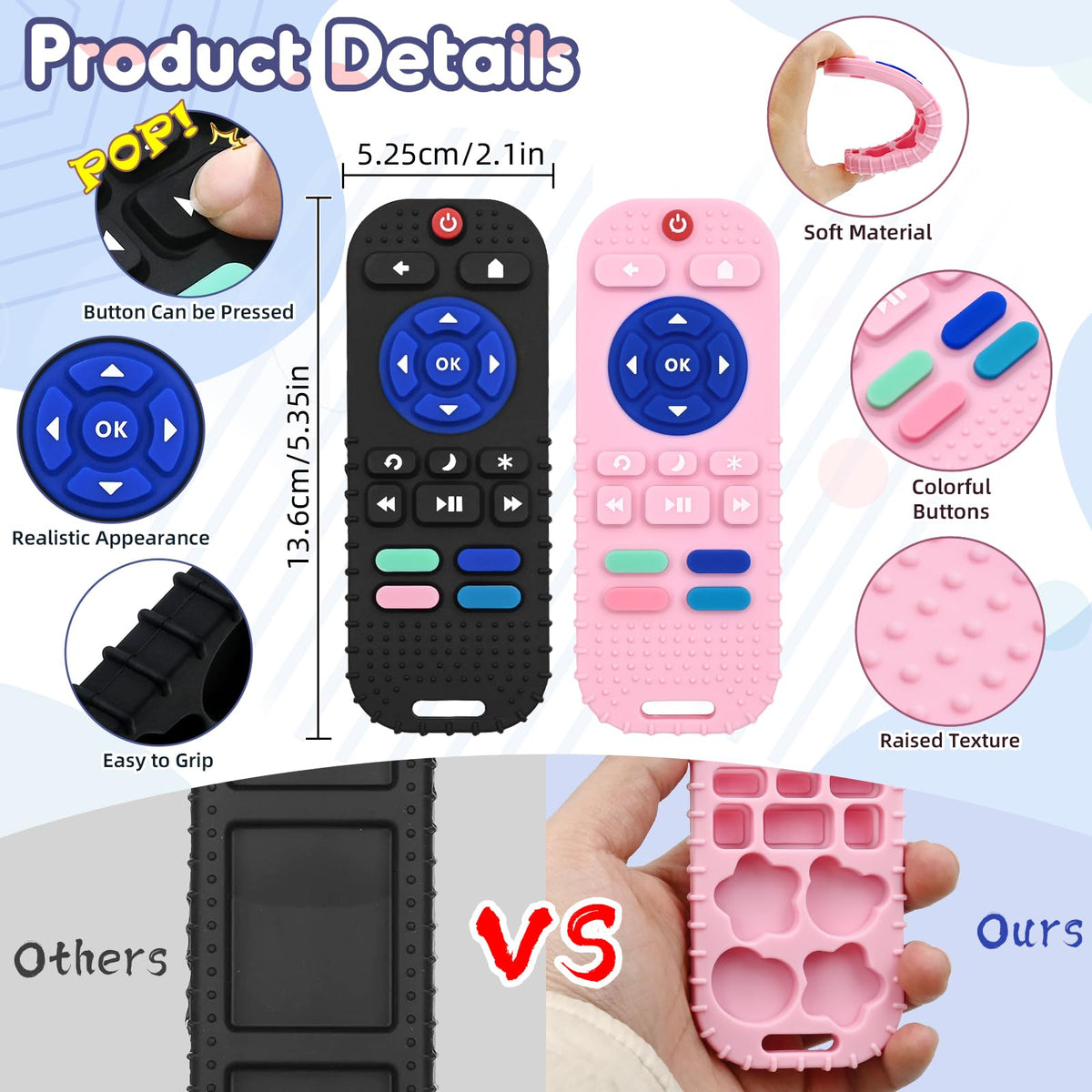 Teething Relief Teethers Toys for Babies 3-6 12 Months Gifts, Silicone Remote Control Baby Teether Bath Toys for 3 6 9 Months Newborn Infant Boy Girl Autism, Food Grade Silicone Sensory Toys, Black