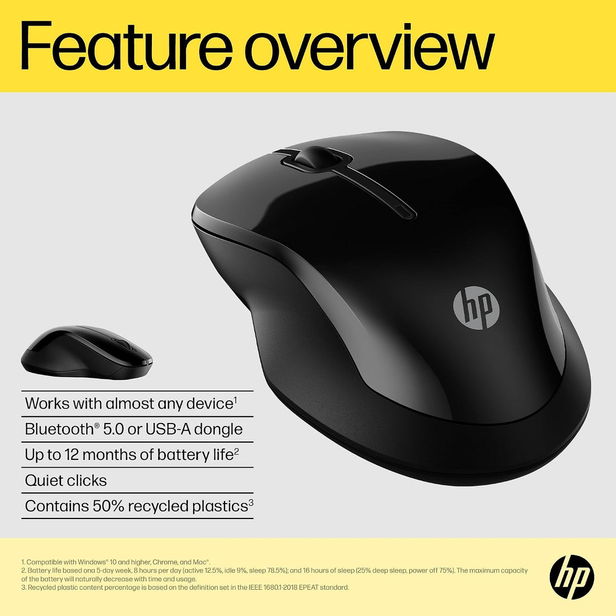 HP 250 Dual Mouse | For Computer or Laptop | Multi-OS & Device Compatibility | Dual-Mode 2.4 GHZ or Bluetooth Connectivity | Multi-Surface Technology | 1 Year Battery Life | Ambidextrous | Black