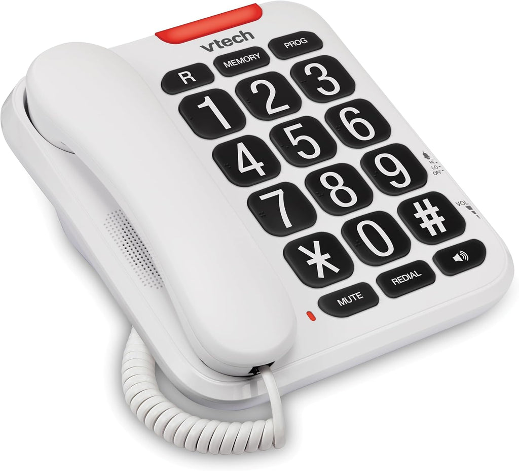 Vtech SA3100 Corded Senior Phone for Elderly with High-Contrast Large Buttons,Multilingual Talking Digits,Visual Ringer,Speed Dial,Speakerphone,No AC Power,Earpiece and Speakerphone Volume Control