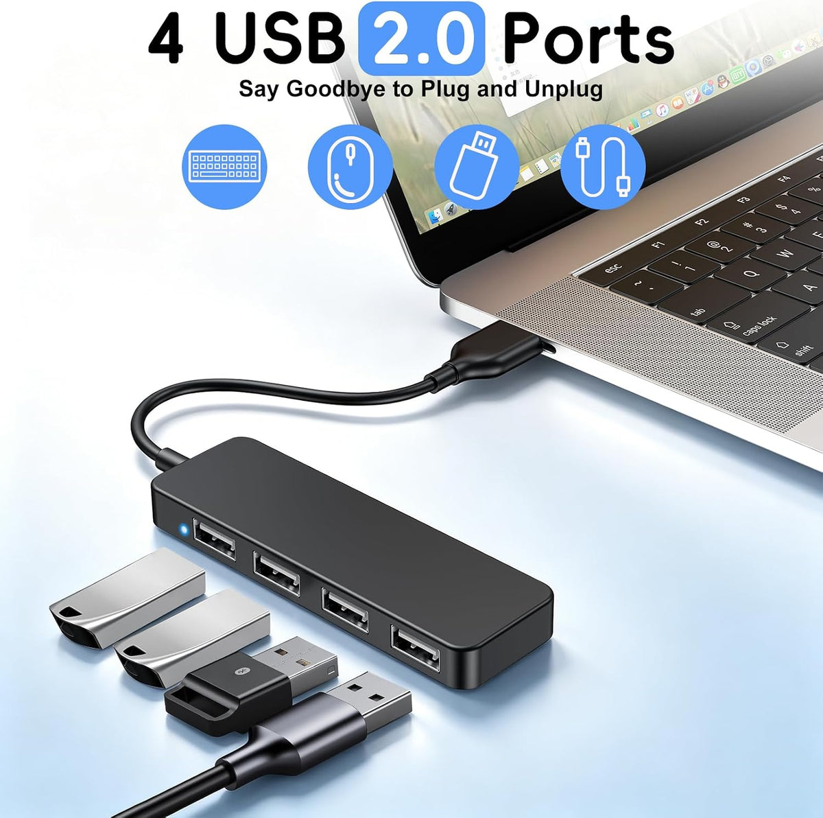 USB Expander Hub Splitter 4 Ports Adapter Dock Cord Ultra-Slim,Multi USB Cable Lead for PC,Laptop,NoteBook,MacBook,Desktop,ChromeBook,Surface Pro,Flash Drives,Mobile HDD Under £4